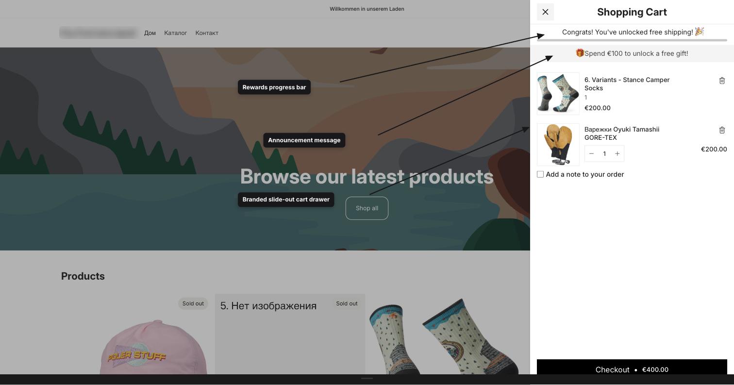 The Llama Cart drawer open on the right side of a storefront product page